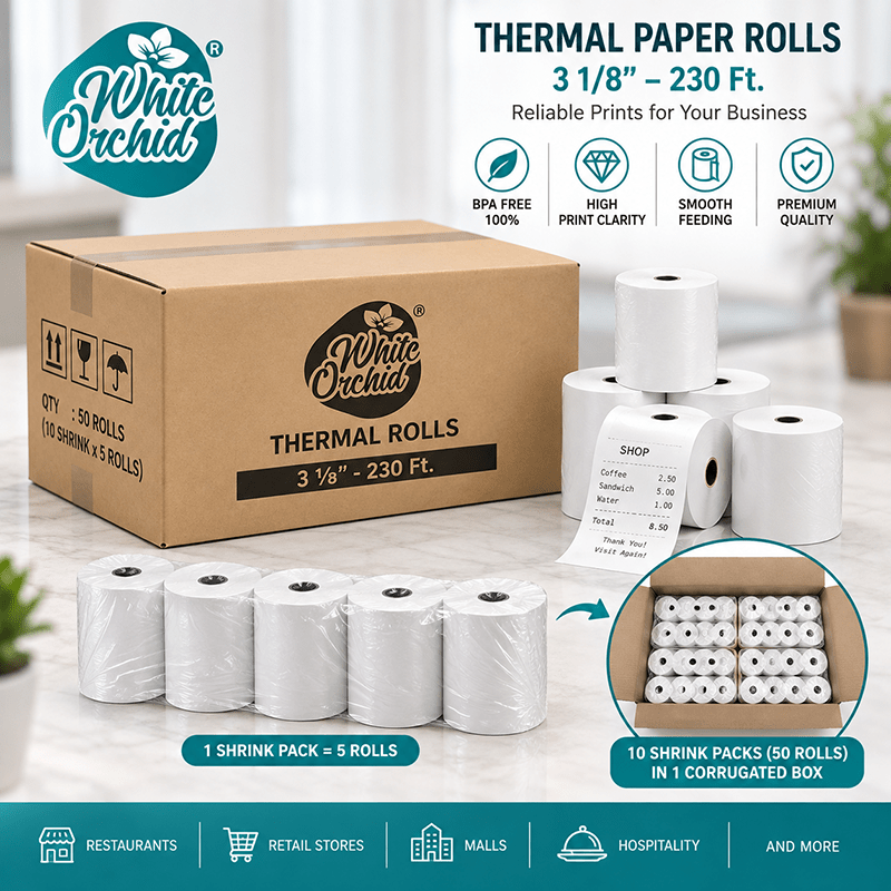 Thermal Roll 3 1/8 Inch x 230 ft manufacturer and exporter in Ahmedabad India - White Orchid product detail