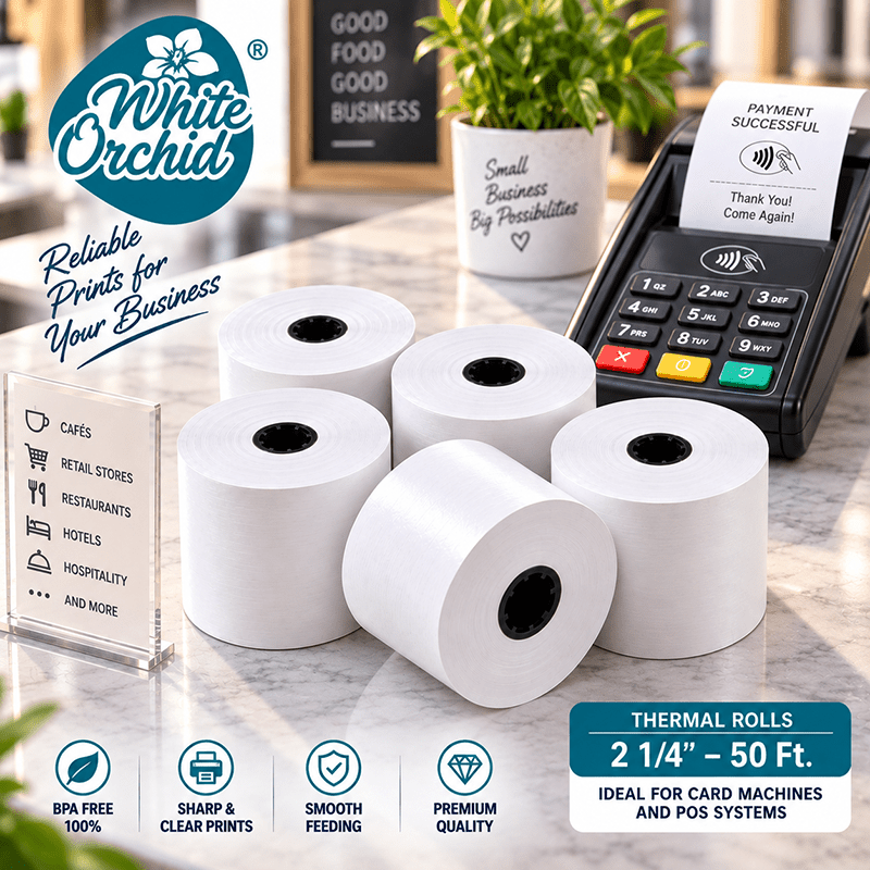 Thermal Roll 2 1/4 Inch x 50 ft manufacturer and exporter in Ahmedabad India - White Orchid pack view