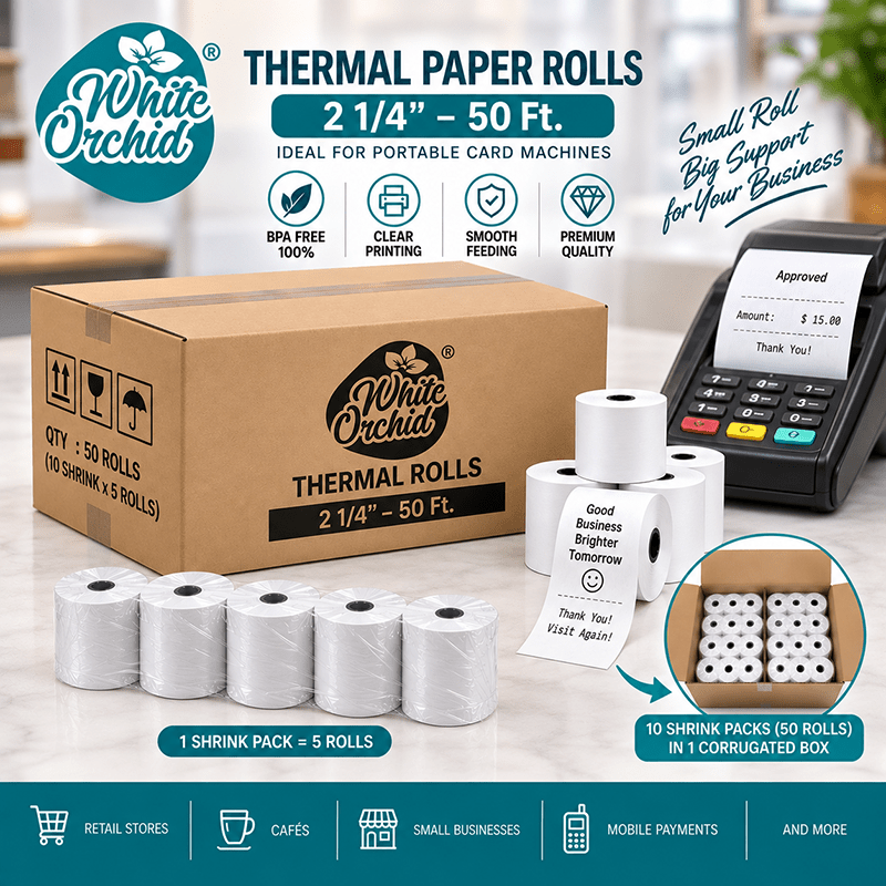Thermal Roll 2 1/4 Inch x 50 ft manufacturer and exporter in Ahmedabad India - White Orchid product detail