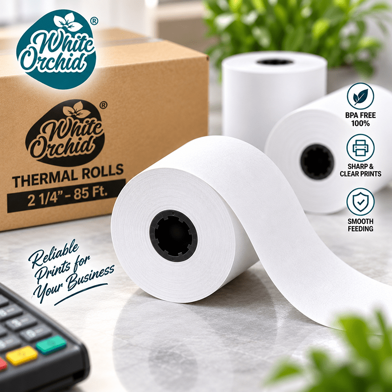 Thermal Roll 2 1/4 Inch x 85 ft manufacturer and exporter in Ahmedabad India - White Orchid bulk packing