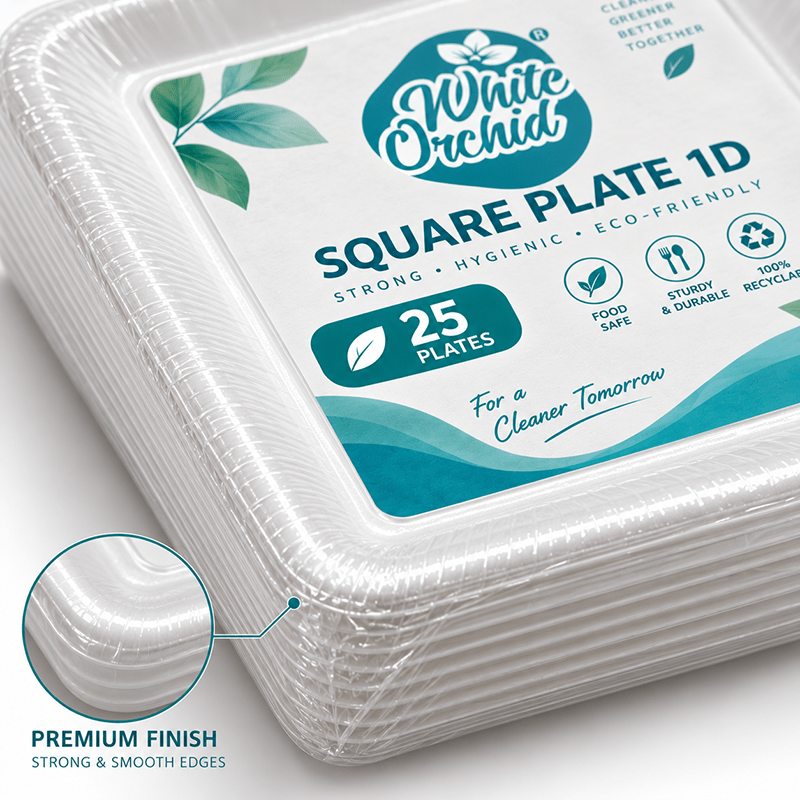 Bagasse Square Plate 1D Tray manufacturer and exporter in Ahmedabad India - White Orchid bulk packing