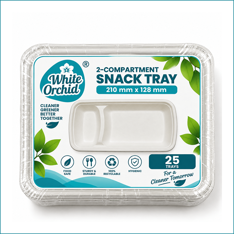 Manufacturer Exporter of Bagasse 2 Compartment Snack Tray in Ahmedabad - India