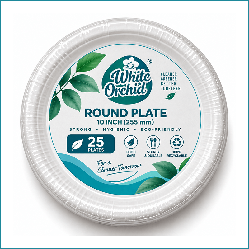 Manufacturer Exporter of Bagasse Round Plate 10 Inch in Ahmedabad - India