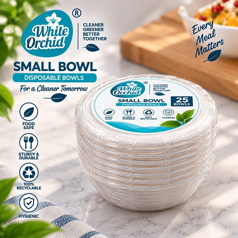 Bagasse Small Bowl 180 ml manufacturer and exporter in Ahmedabad India - White Orchid bulk packing