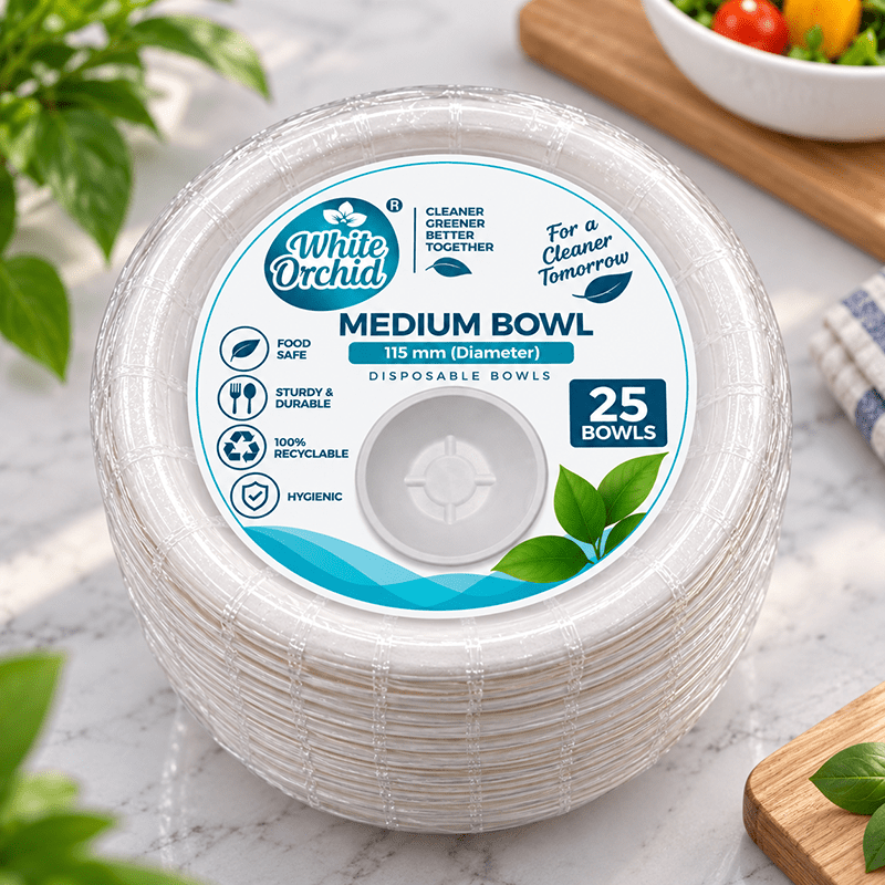 Bagasse Medium Bowl 210 ml manufacturer and exporter in Ahmedabad India - White Orchid pack view