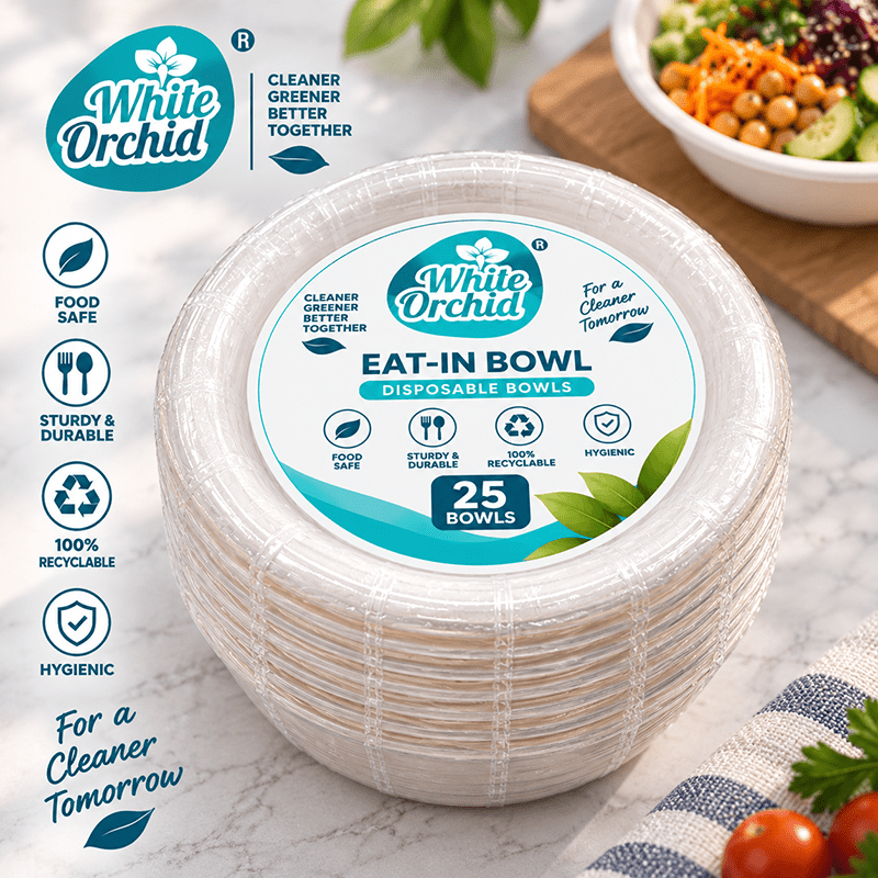 Bagasse Eat-In Bowl 230 ml manufacturer and exporter in Ahmedabad India - White Orchid pack view
