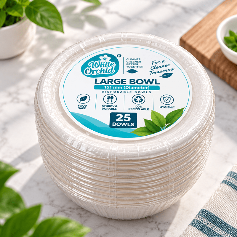 Bagasse Large Bowl 350 ml manufacturer and exporter in Ahmedabad India - White Orchid pack view