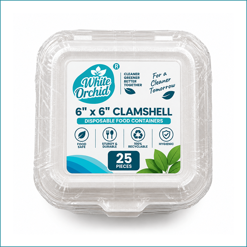 Manufacturer Exporter of Bagasse Clamshell 6 x 6 Inch in Ahmedabad - India